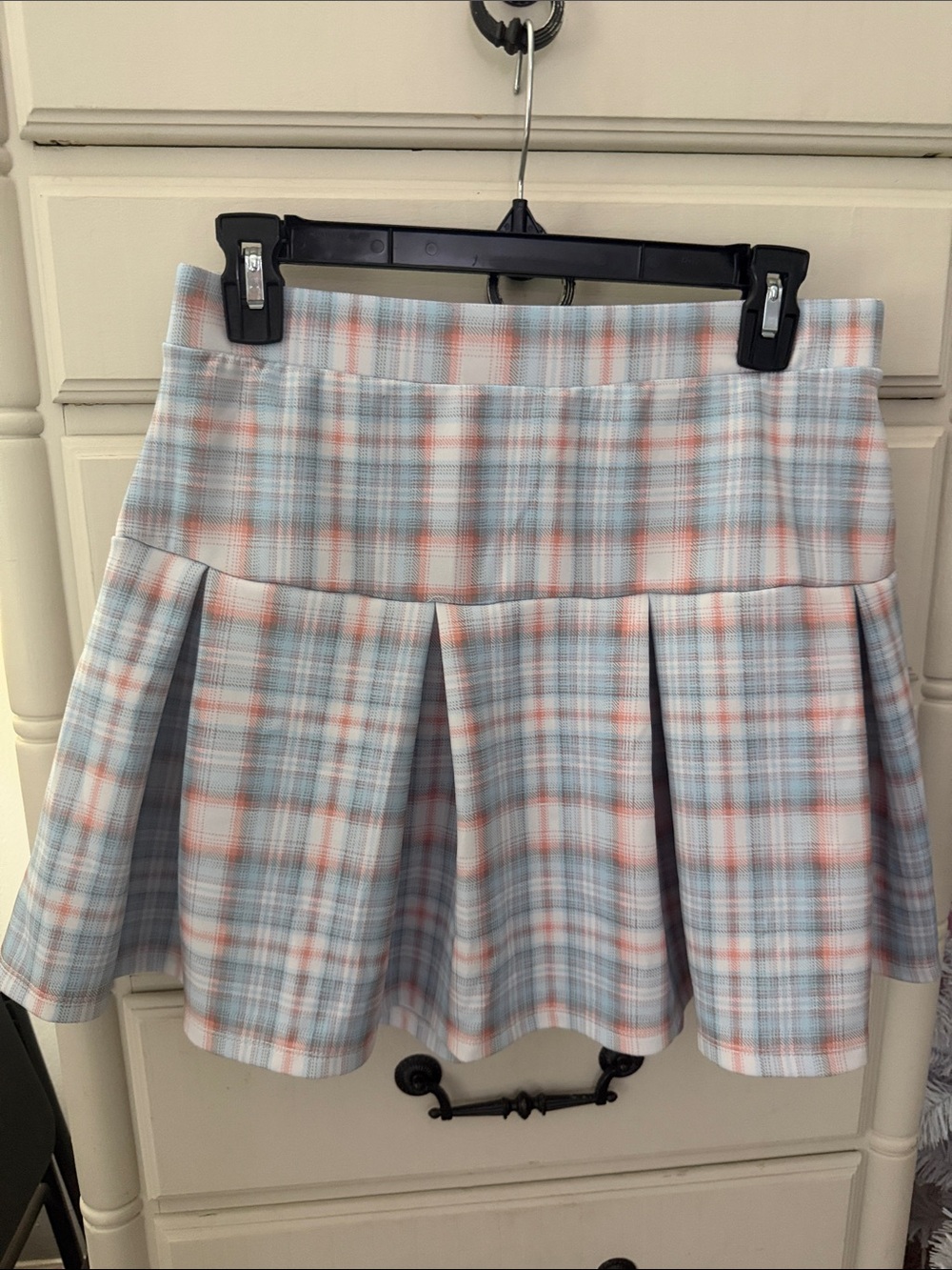 Plaid Pleated Mini Skirt in Light Blue and Pink